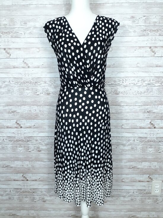 Lascana Dresses & Skirts - Lascana Wrap Top Sleeveless Dress Size 6 Polka Dot Black White Midi 939A